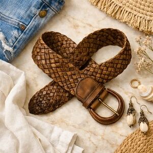 OMEGA Brown Woven Leather Braided Belt Boho Chic Size‎ M